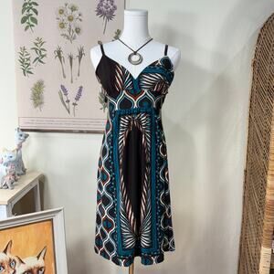 Vintage 90s Y2k Print Tie Back Babydoll Dress Retro Mod Boho Hippie Bohemian S M